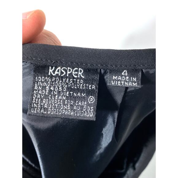 VTG Kasper Black A Line Skirt 4 Career Modest Sophisticated Polyester Lined 90s - Picture 5 of 5